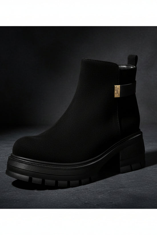 Autumn Winter High Heel Thick Sole 40-43 Large Size Side Zipper Suede Low Cuff Ankle Boots 