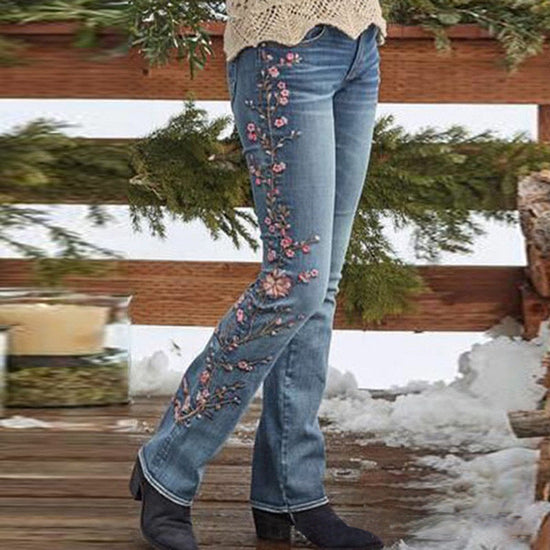 High-Waisted Vintage Stretchy Slim-Fit Flared Denim Pants for Women 