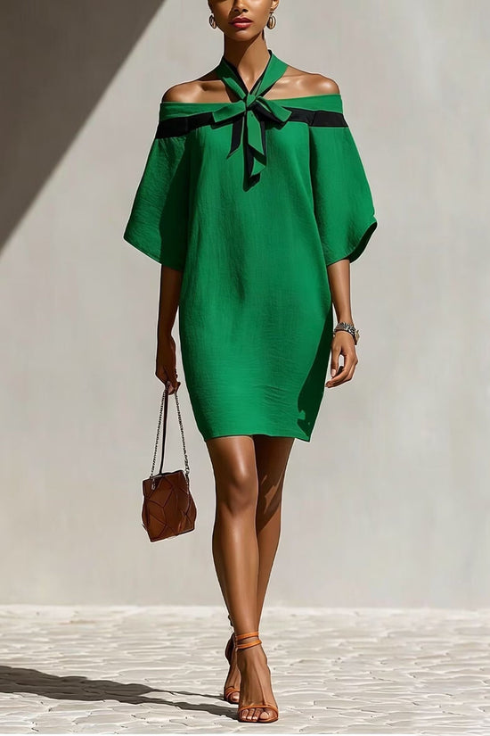 One shoulder bow collar dress 