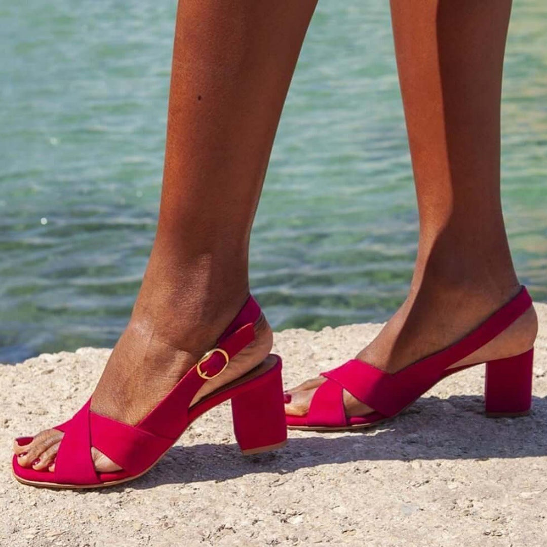 Elegant high-heeled single shoe suede open toe sandals 