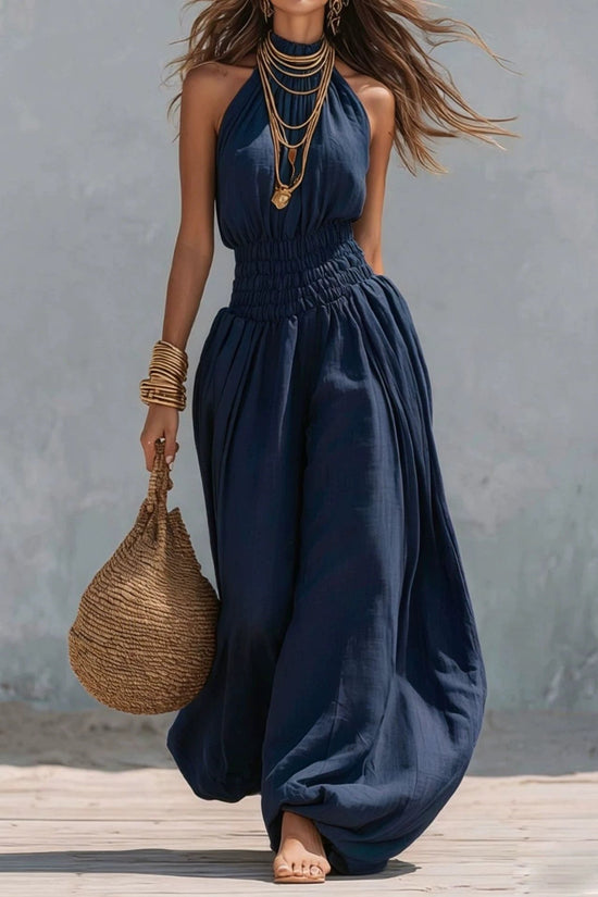 Sleeveless hanging neck lantern pants jumpsuit for women