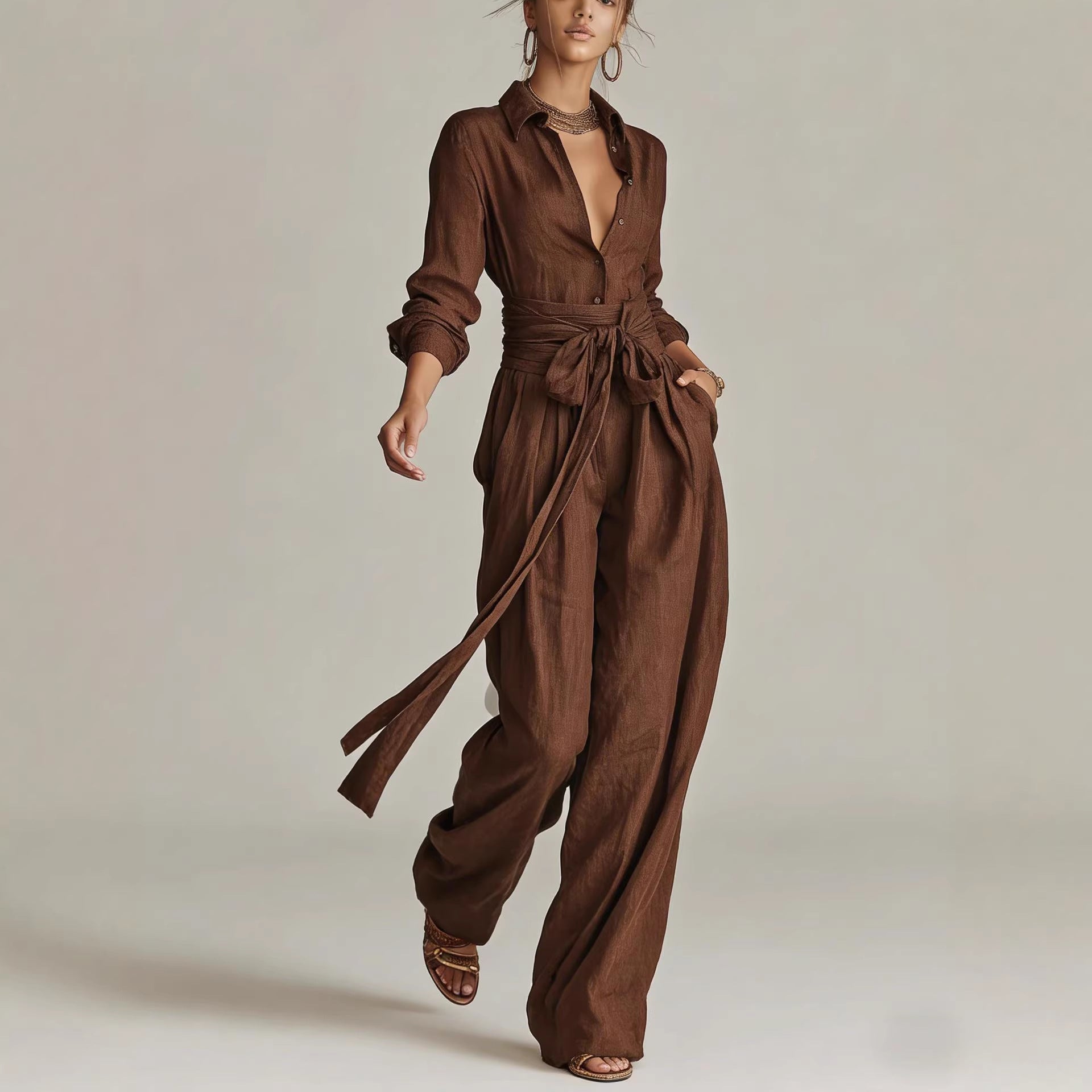 Solid-color High-waisted Short-sleeve Pants Fashion Casual Set 