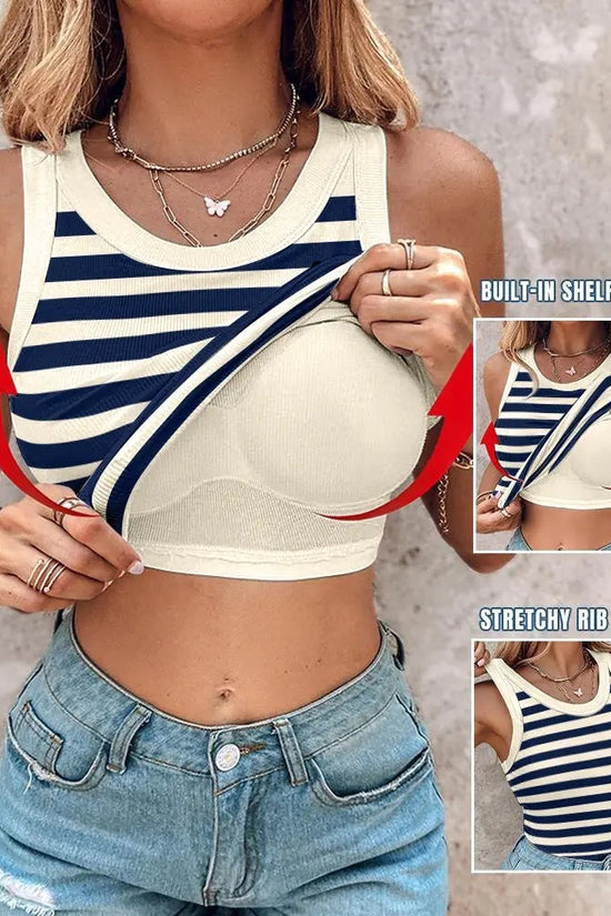 Women's Slim Striped Vest with Bralette – Chic Sleeveless Tank Top FitiqueFit