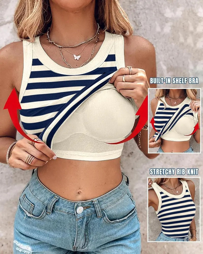 Women's Slim Striped Vest with Bralette – Chic Sleeveless Tank Top FitiqueFit