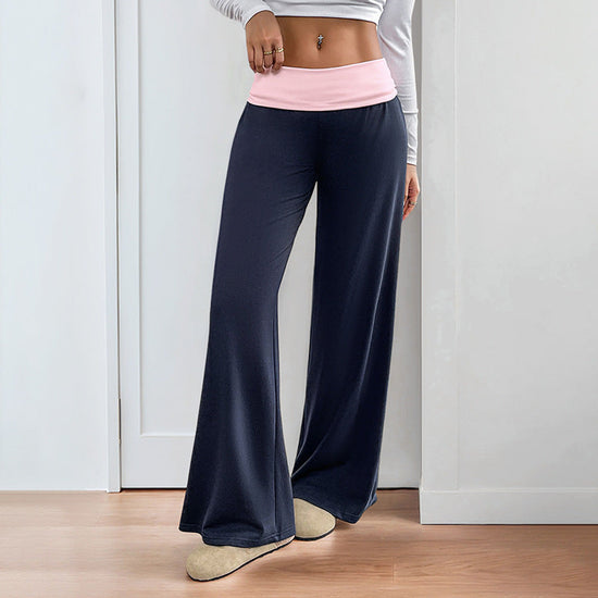 Women's Casual Color-Block Patchwork Wide-Leg Pants 