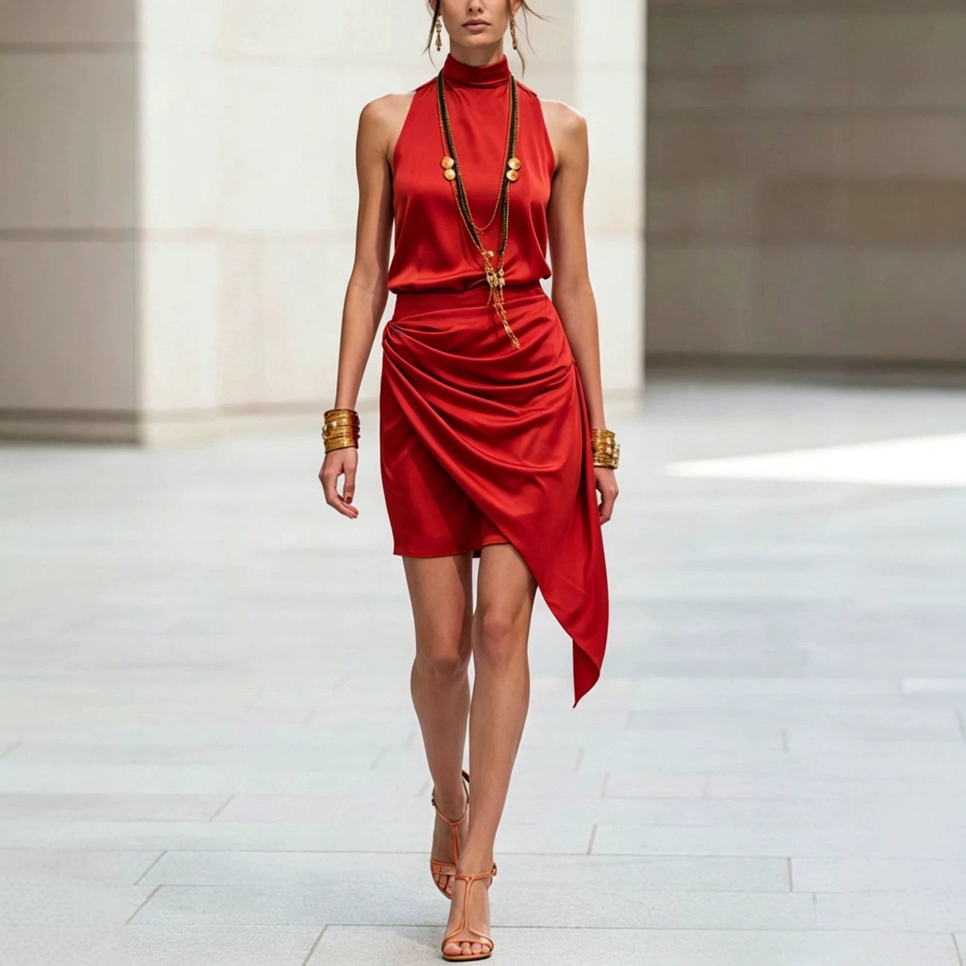 Sleeveless Double-layer Asymmetrical Hem Mini Skirt 