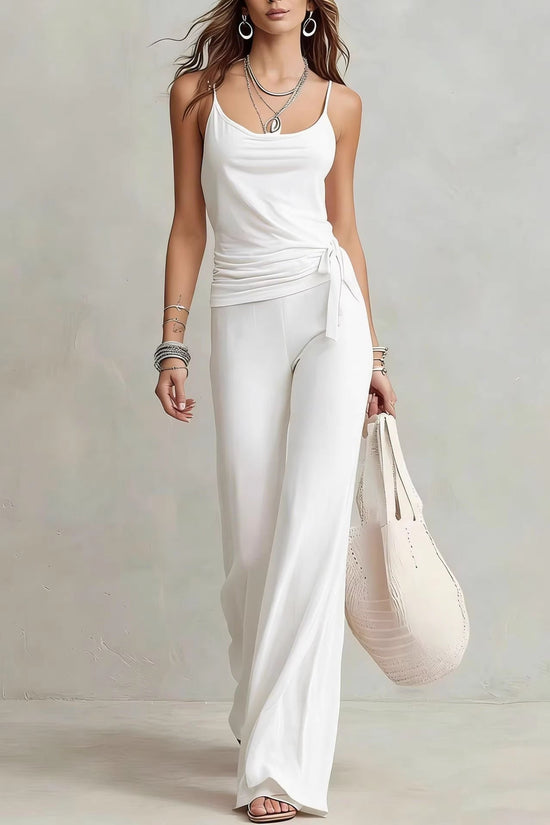 Women's Solid Color Sleeveless Top And Pants Set 
