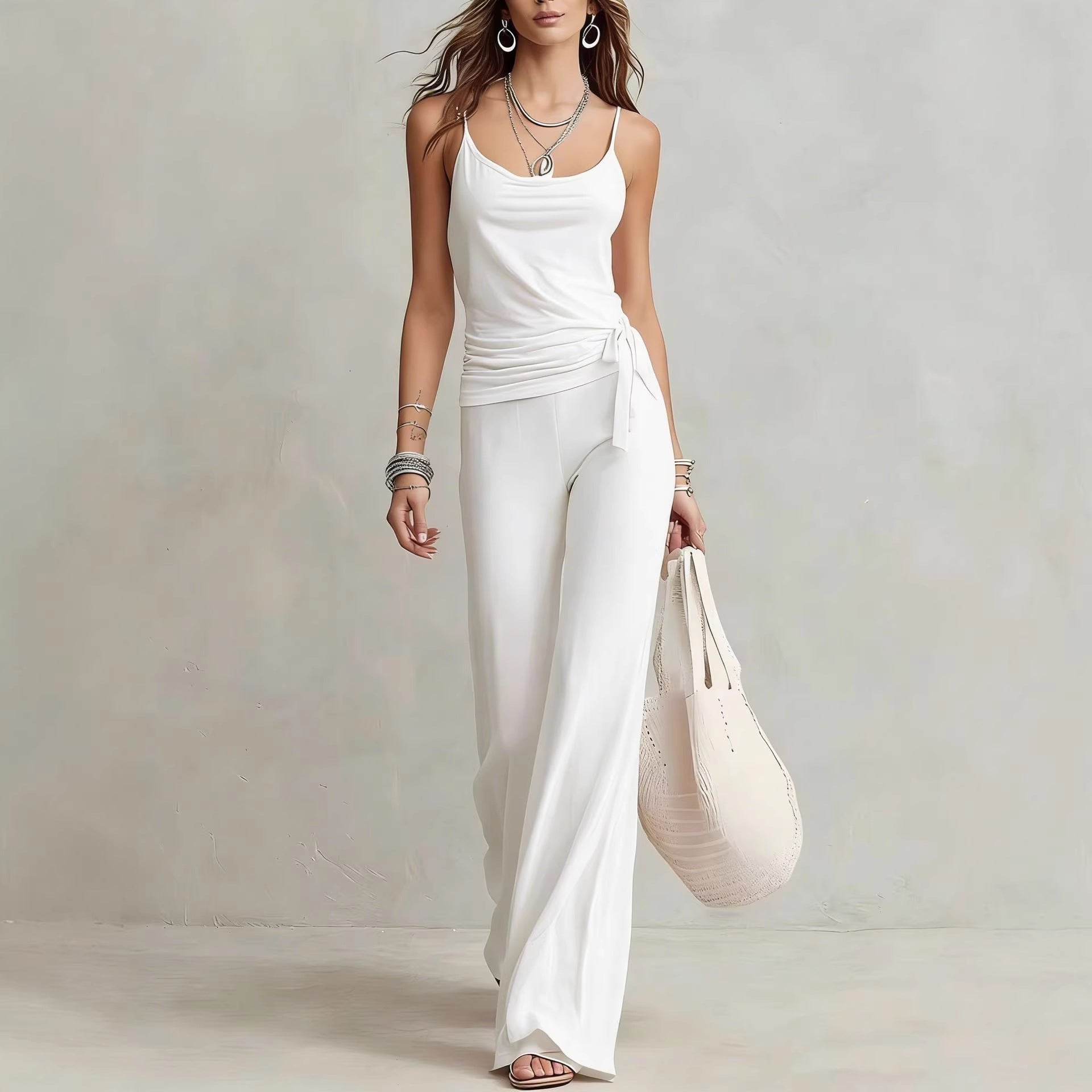 Women's Solid Color Sleeveless Top And Pants Set 