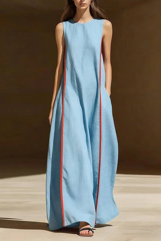 Women's Linen Sleeveless Loose Striped Dress 