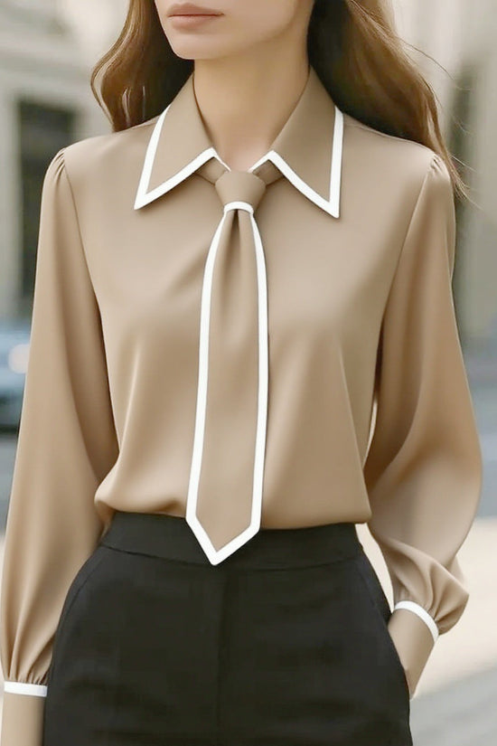 Autumn Fashion Solid Color Commute Tie Design Long Sleeve Shirt Women's Clothing 