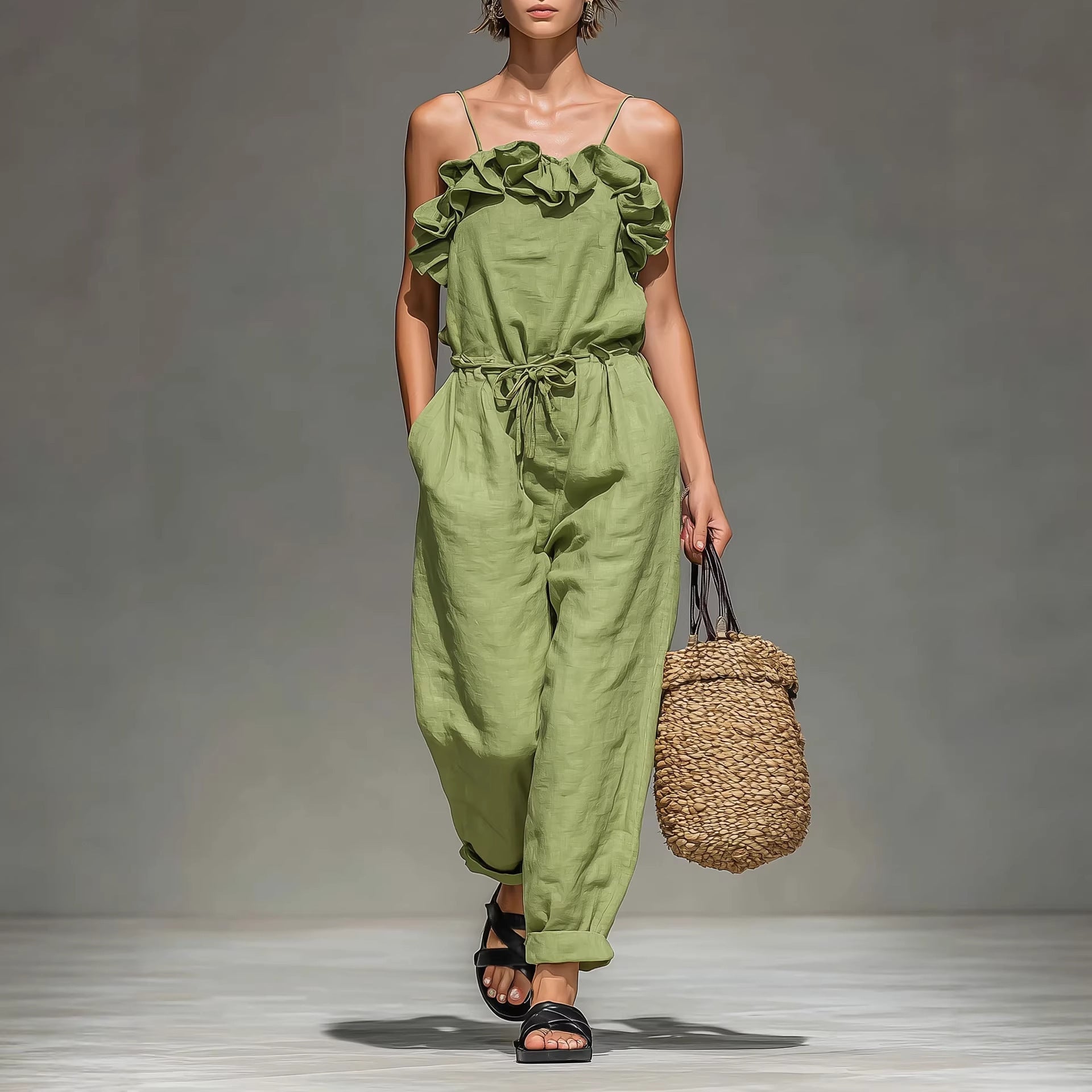 Women's Off-Shoulder Ruffled Wide-Leg Jumpsuit 