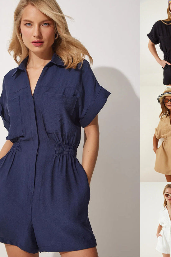 Workwear Jumpsuit Loose-fitting Figure-flattering Made Of Cotton And Linen 
