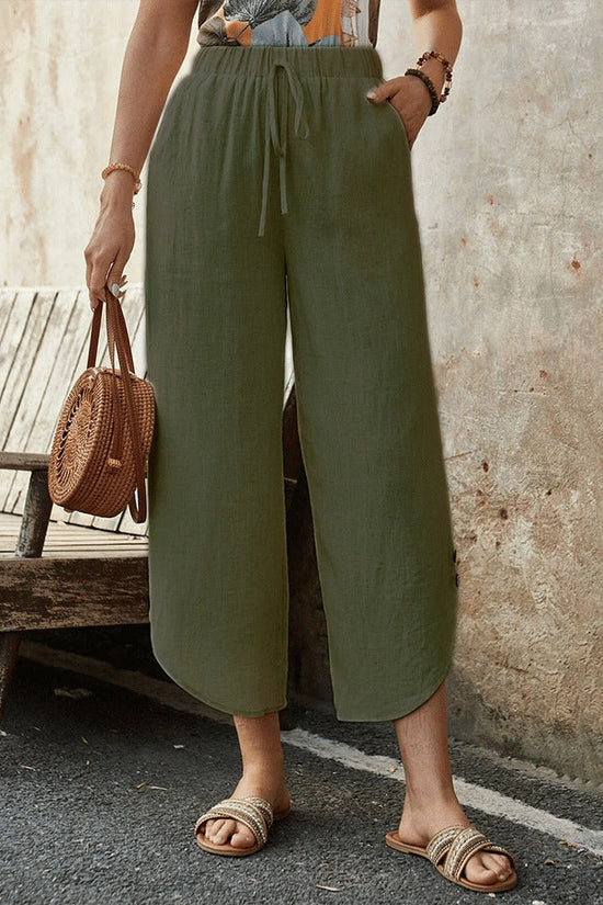 🌿 Women's Cotton-Linen Cropped Drawstring Pants FitiqueFit