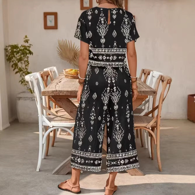 Women's Contrast-Colored Ethnic-Style Printed Set 