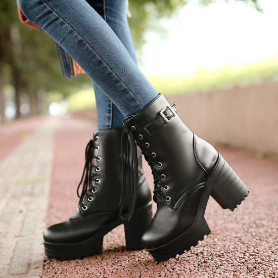 Women's Chunky Heel PU Martin Boots CJ