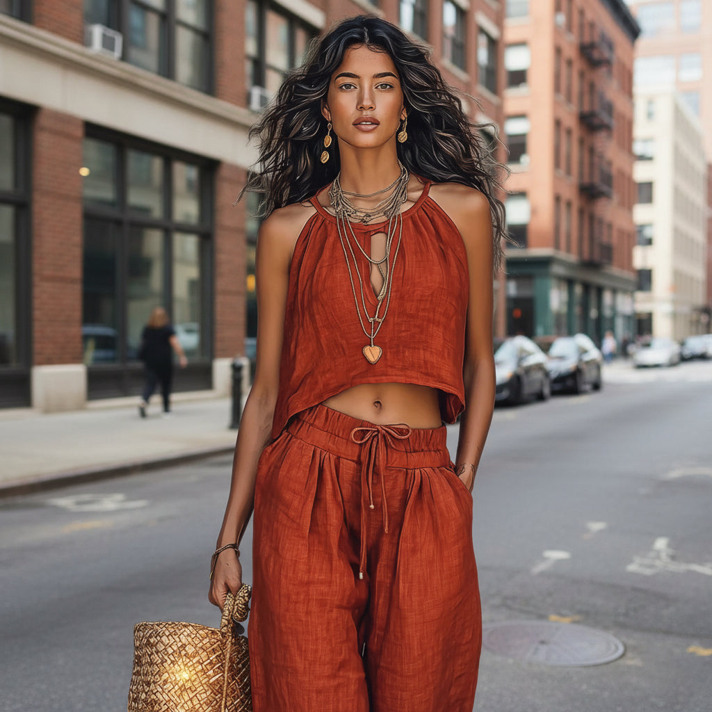 Women's Sleeveless Tank Top And Wide-Leg Pants Set 