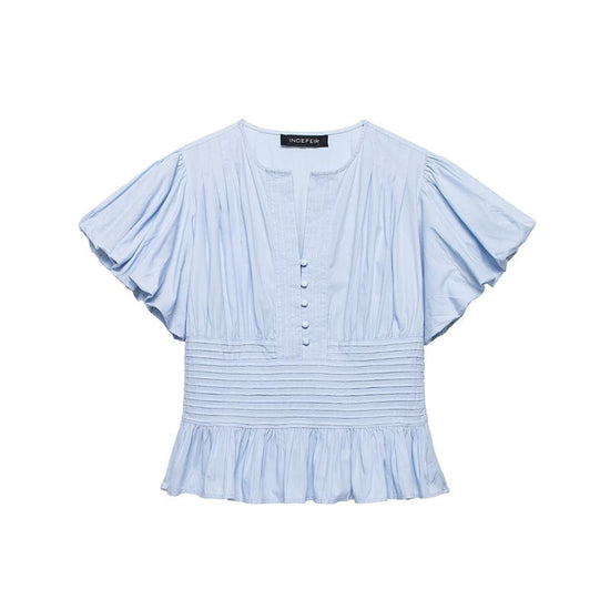 Ruffle-trimmed Puff-sleeve Blouse Top 