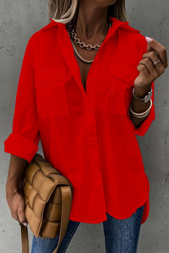 Women’s Casual Long Sleeve Shirt with Pocket CJ US