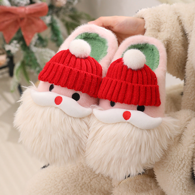 Cute Christmas Santa Claus Home Slippers Winter Warm Indoor Non-slip Floor Plush Shoes For Women CJ