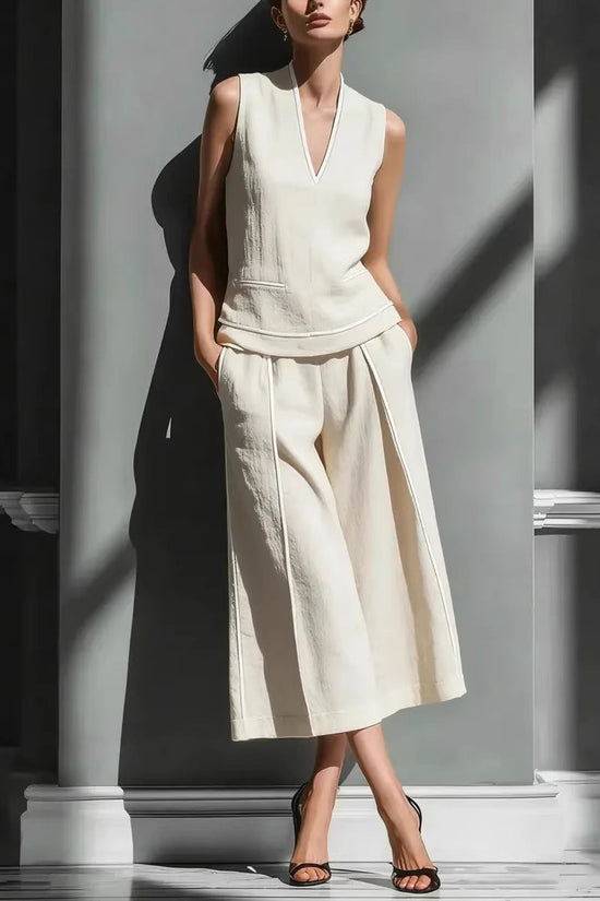 Casual Comfort Womens Sleeveless Linen Shirt Set 