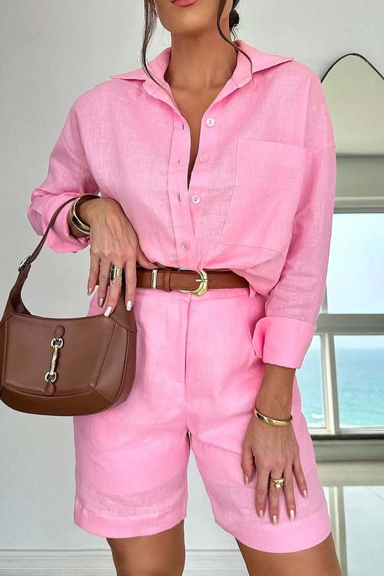 Casual Long-Sleeve Shirt And Shorts Womens Set 