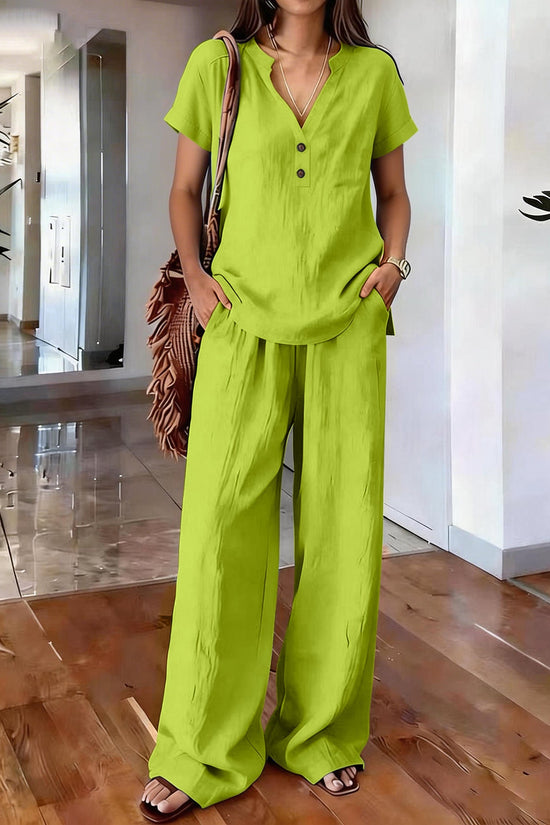 Women's Casual Solid-Colored Cotton And Linen Set 