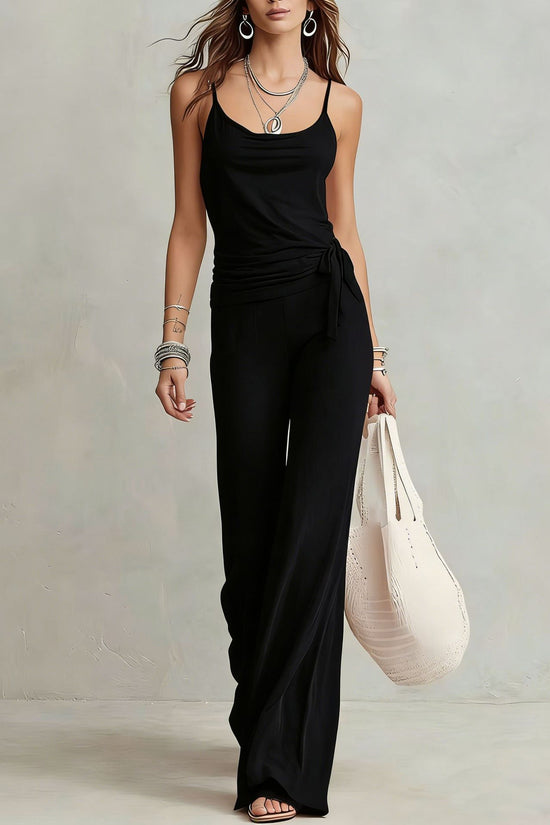 Women's Solid Color Sleeveless Top And Pants Set 