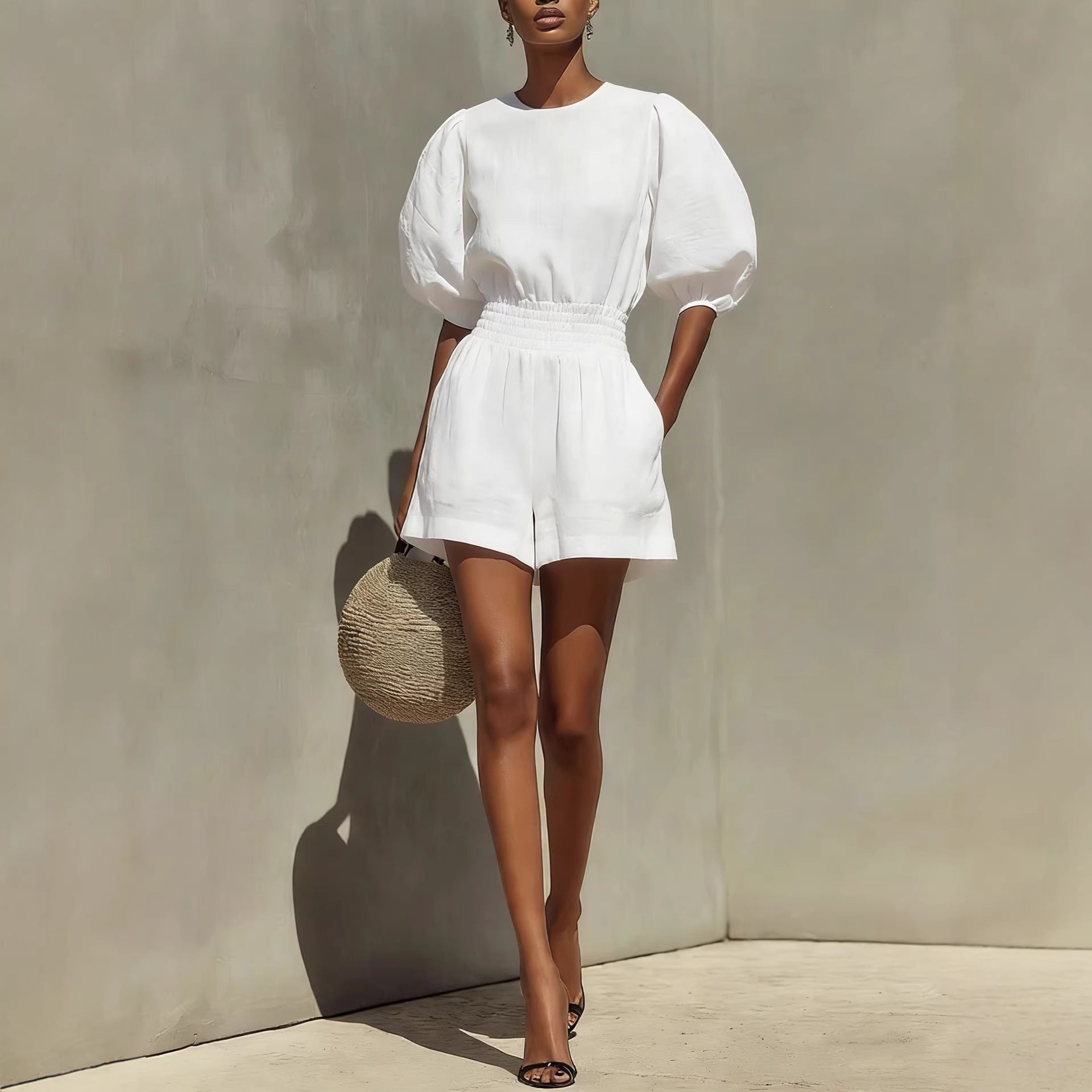 Women's Puff-Sleeve Casual Fashionable Comfortable Set 