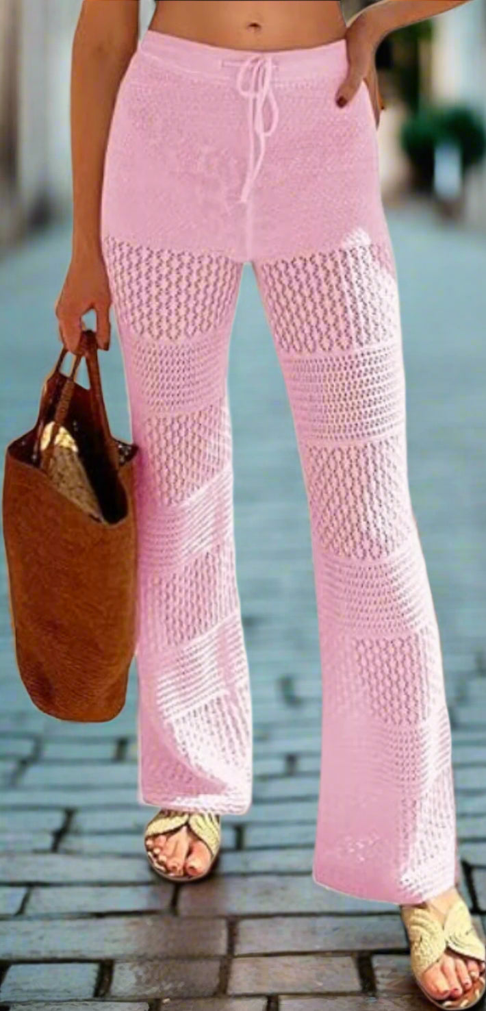 Saodimallsu Womens Beach Cover Up Pants Boho Crochet Knit High Waist Drawstring Sheer Hollow Swim Pant Swimwear CJ US