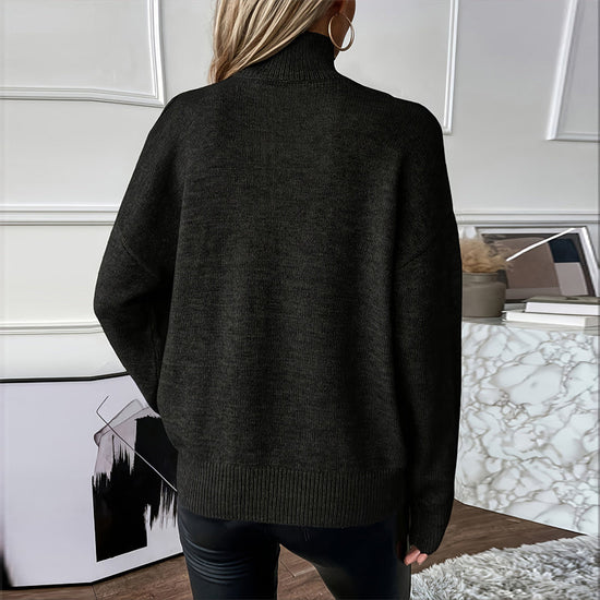 Women’s Elegant Off-Shoulder Turtleneck Sweater — Long Sleeve Knit Top CJ US