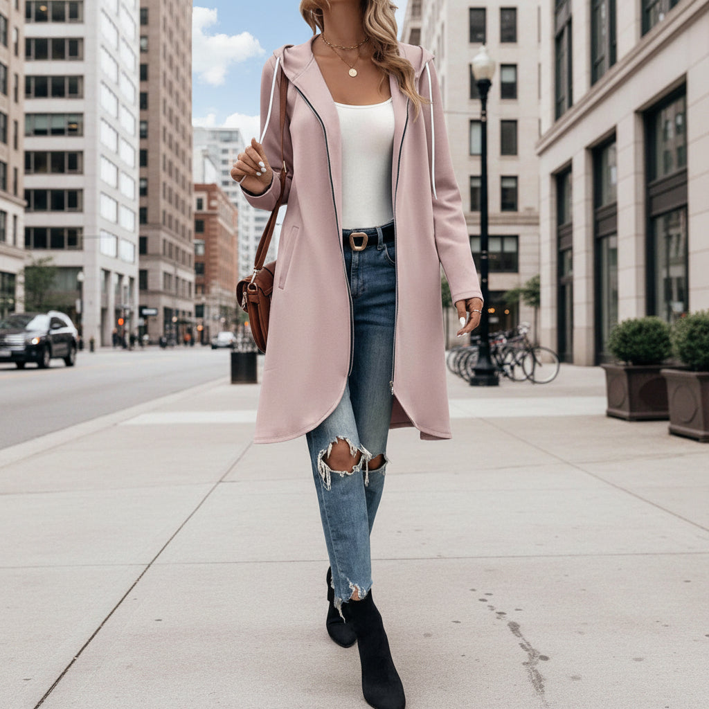 Personality Street Zip Hooded Long Velvet Lining Sweatshirt 