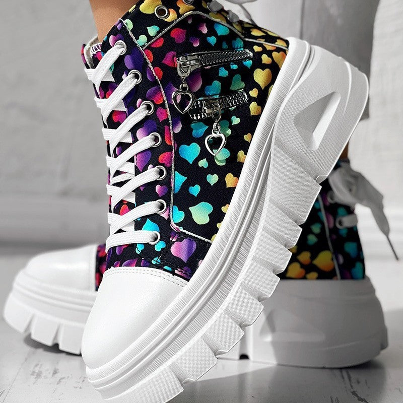 Muffin Heel Side-Zipper & Dual Lace-Up Casual Sneakers for Women CJ