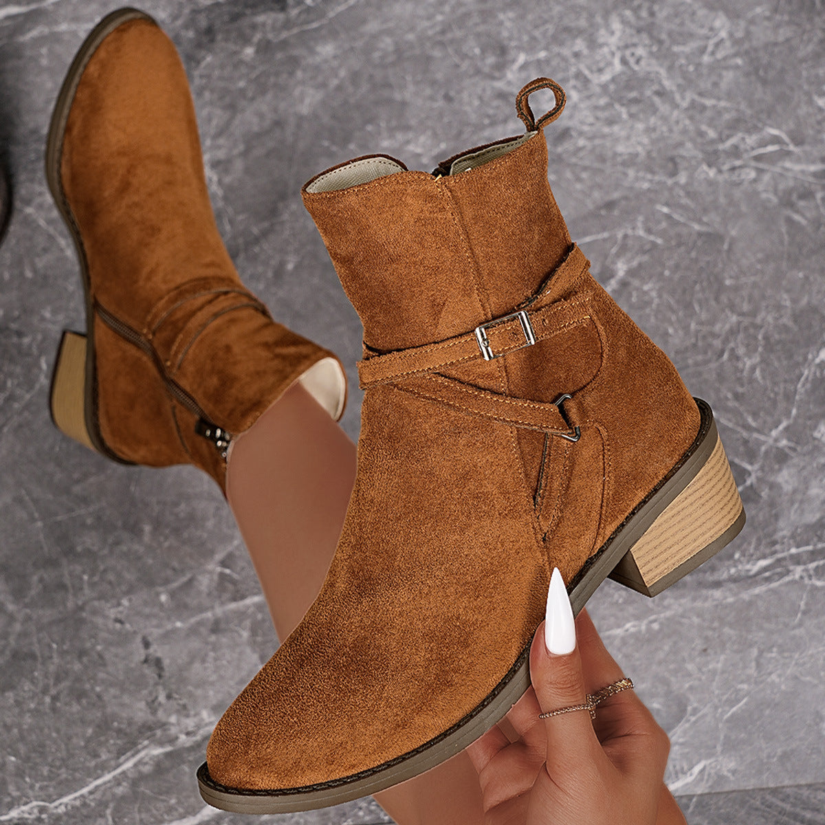 New Cross-strap Side Zipper Mid-heel Ankle Boots For Women 
