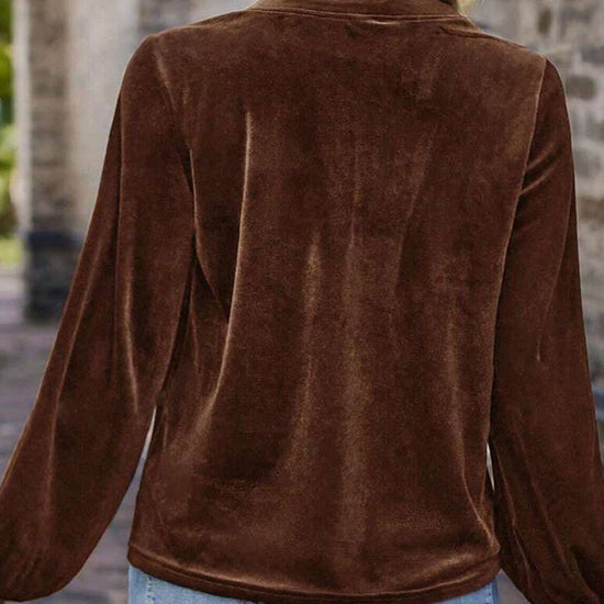 Women's Solid Color V-Neck Button Detail Long Sleeve Pullover CJ US
