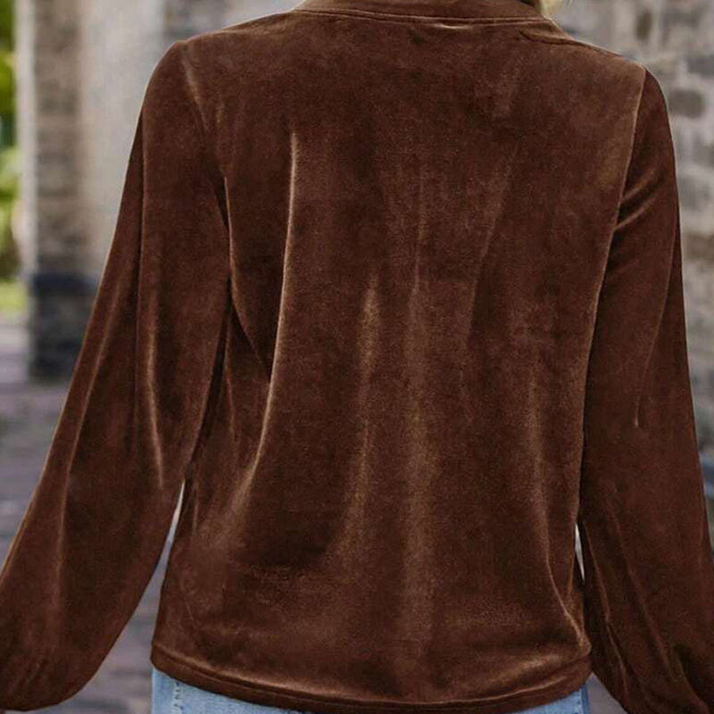 Women's Solid Color V-Neck Button Detail Long Sleeve Pullover CJ US