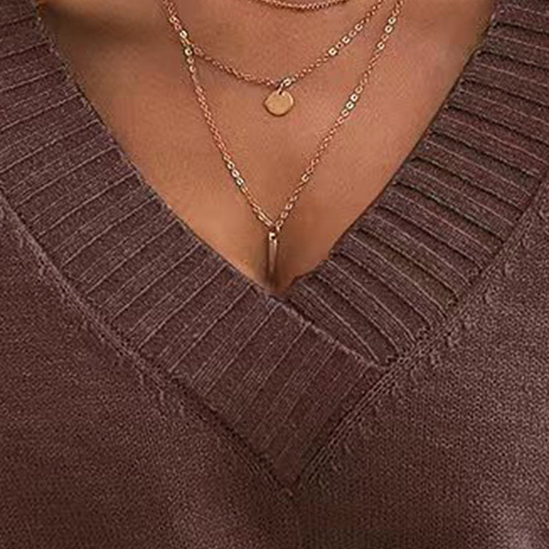 Womens Sweaters Casual Drop Shoulder Long Sleeve V Neck Pullover Tops Trendy Fall Fashion Clothes CJ US