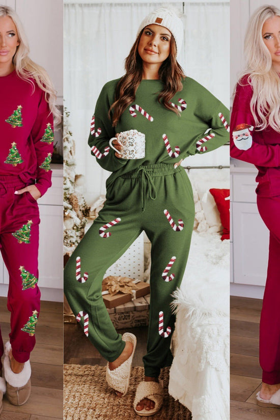 Women's Christmas Sequins Long Sleeve Pants Two-piece Set Fashion Casual Set CJ