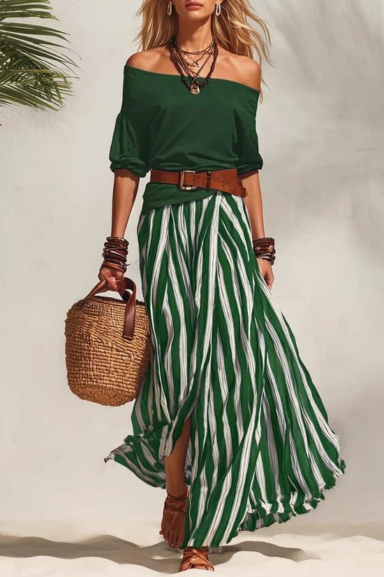 Off-shoulder Top And Slit Skirt Womens Set 
