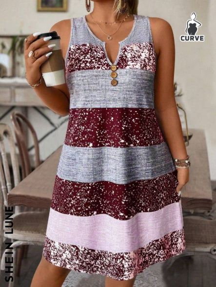 Plus Size Striped Tank Top & Skirt Set CJ US