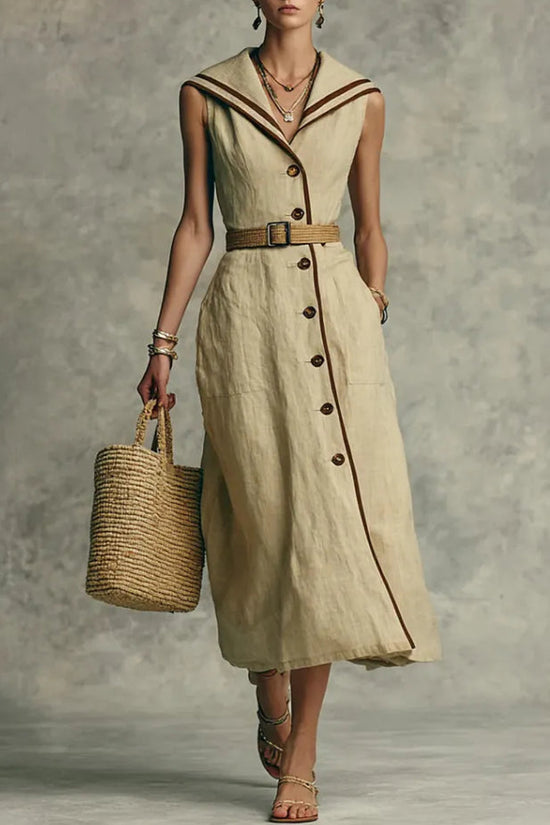 Fashionable Casual Stand-up Collar Trendy Style Buttoned Dress 