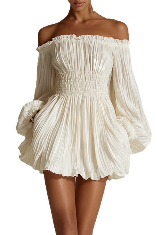 Elegant One-Shoulder Pleated Fitted Long Sleeve Dress for Women 