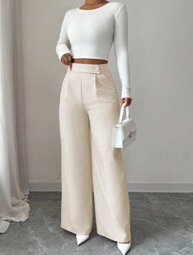 Womens Solid-color Casual All-match Long Pants With A Waist Panel Seam 