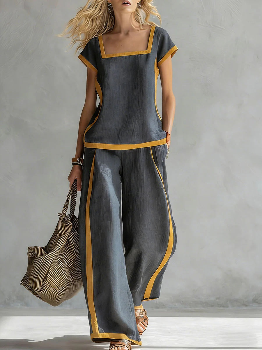 Women's Casual Square-Neck Short-Sleeve Pants Set 