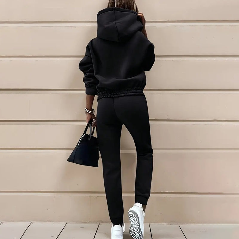 Women's Casual 2-Piece Tracksuit, Solid Color Hooded Sweatshirt And Slim Fit Jogger Pants For Autumn And Winter Diversi Fashion™