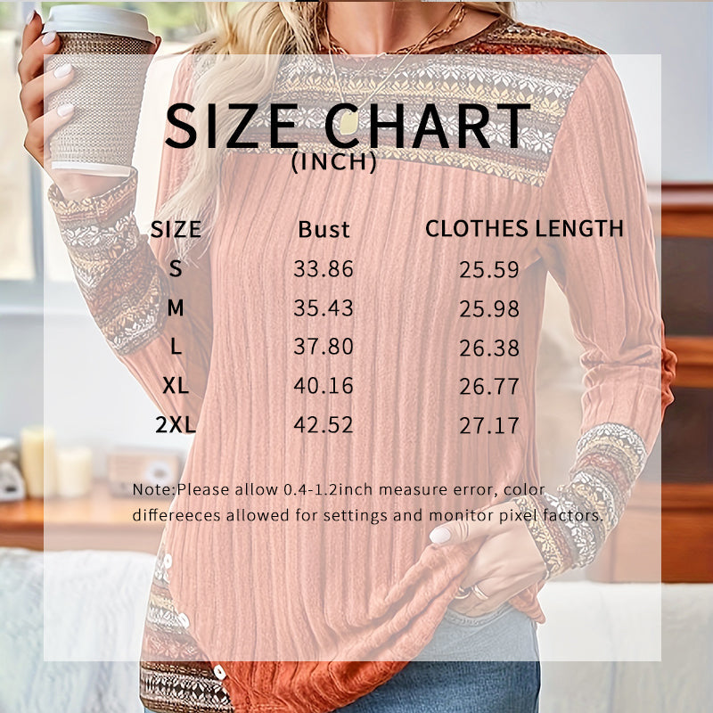 Women's Elegant Geometric Pattern Pullover - Lightweight Long Sleeve Button Blouse For Casual Outfits 