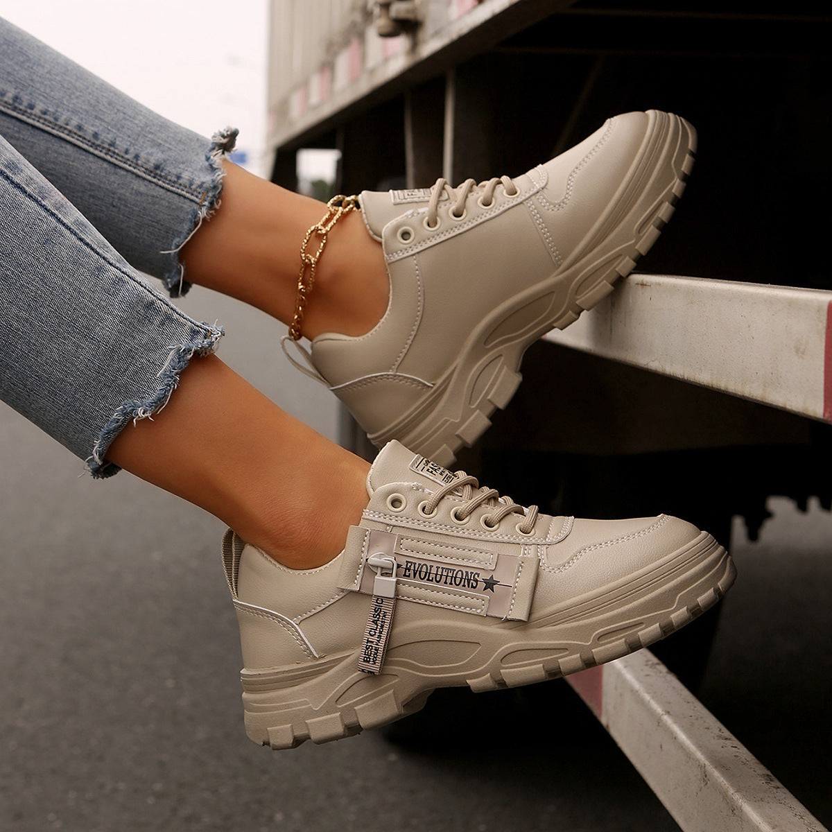 Women’s Lace‑Up Side‑Zipper Sports Sneakers CJ US