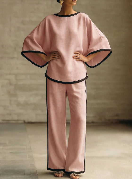 Round neck loose bat sleeves two-piece set 