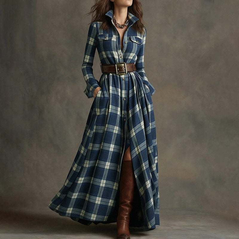 Elegant Commuter Printed Lapel Slim-Fit Dress 