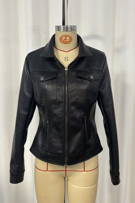 Vintage Washed PU Leather Biker Jacket | Slim Fit Moto Zip | Black 
