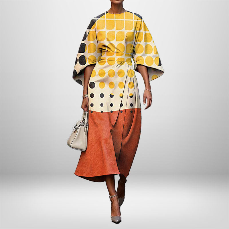 Women's Elegant Fashion Print Round Neck Long Dress 